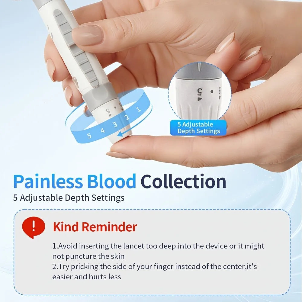 Blood Glucose Monitor Kit – No-Code Glucometer with Test Strips, Lancets, Lancing Device, Large LCD & 200-Reading Memory