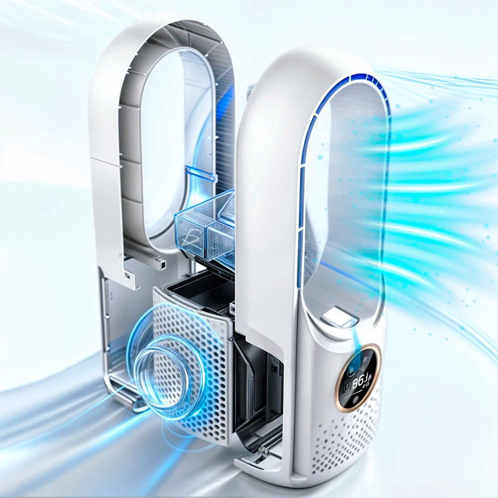 Bladeless Stand Fan Humidifier — 6-Speed Digital Display, Table or Floor Use for Home & RV