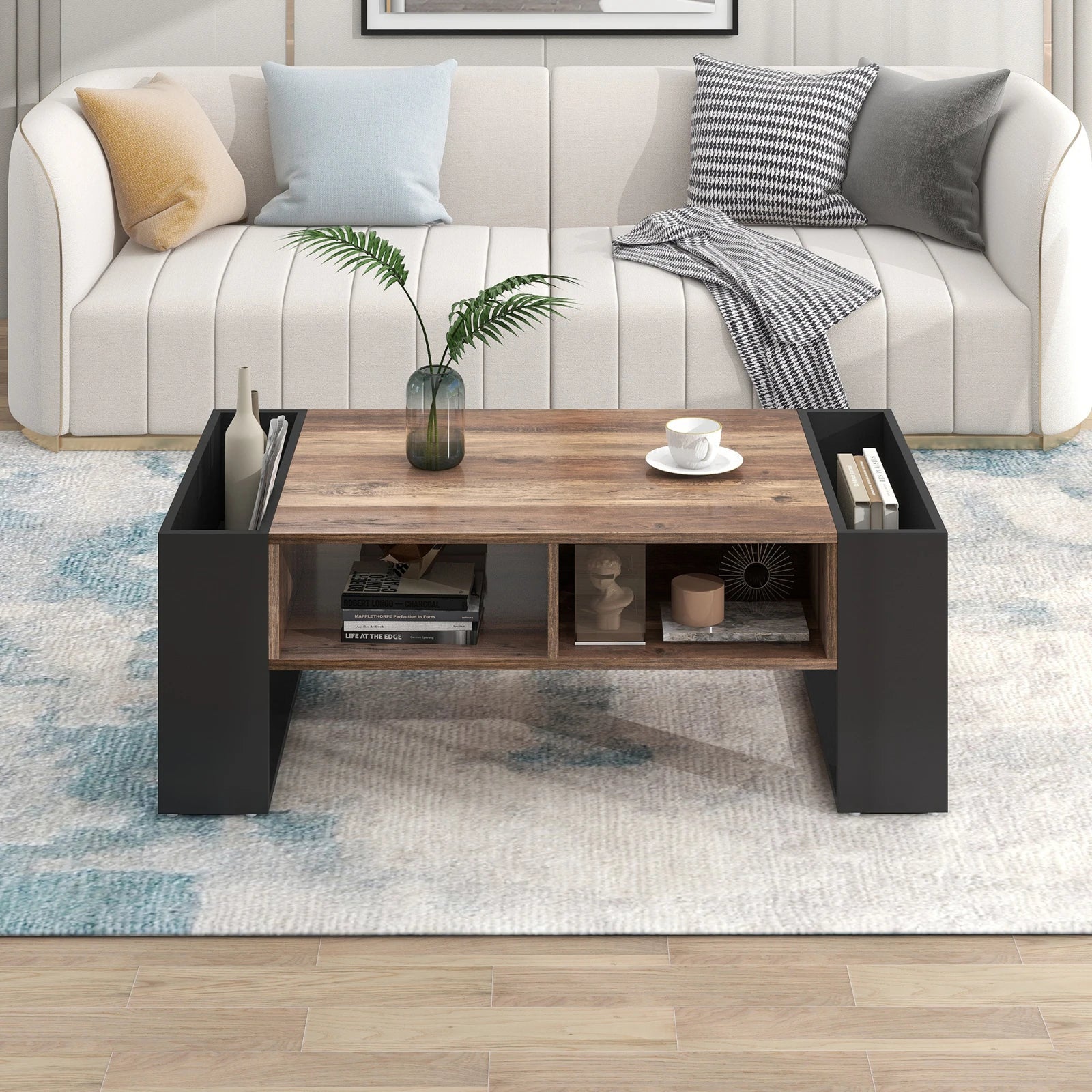 Comanlai Wood Grain Coffee Table with Drawer & Storage