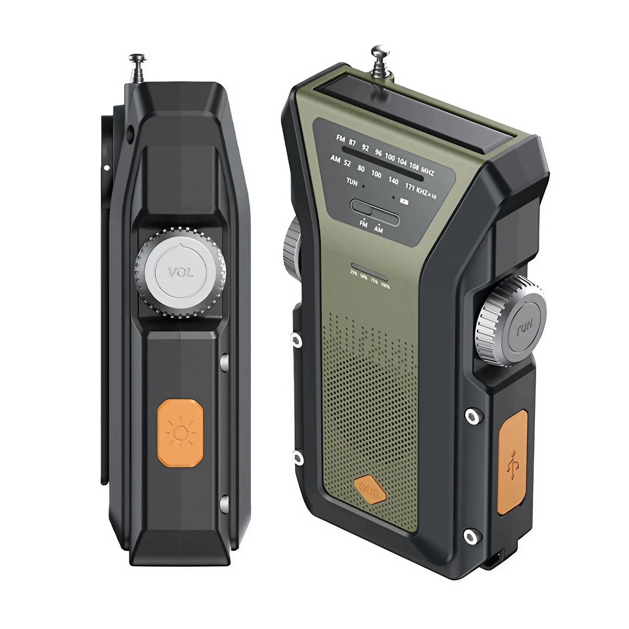 Emergency Weather Radio — FM/AM/WB, Hand Crank Solar, 2000mAh Power Bank & LED Flashlight