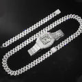 Men's Gold Cuban Chain Hip Hop Watch & Bracelet Set | Iced Out Rhinestone Bling Rapper Jewelry