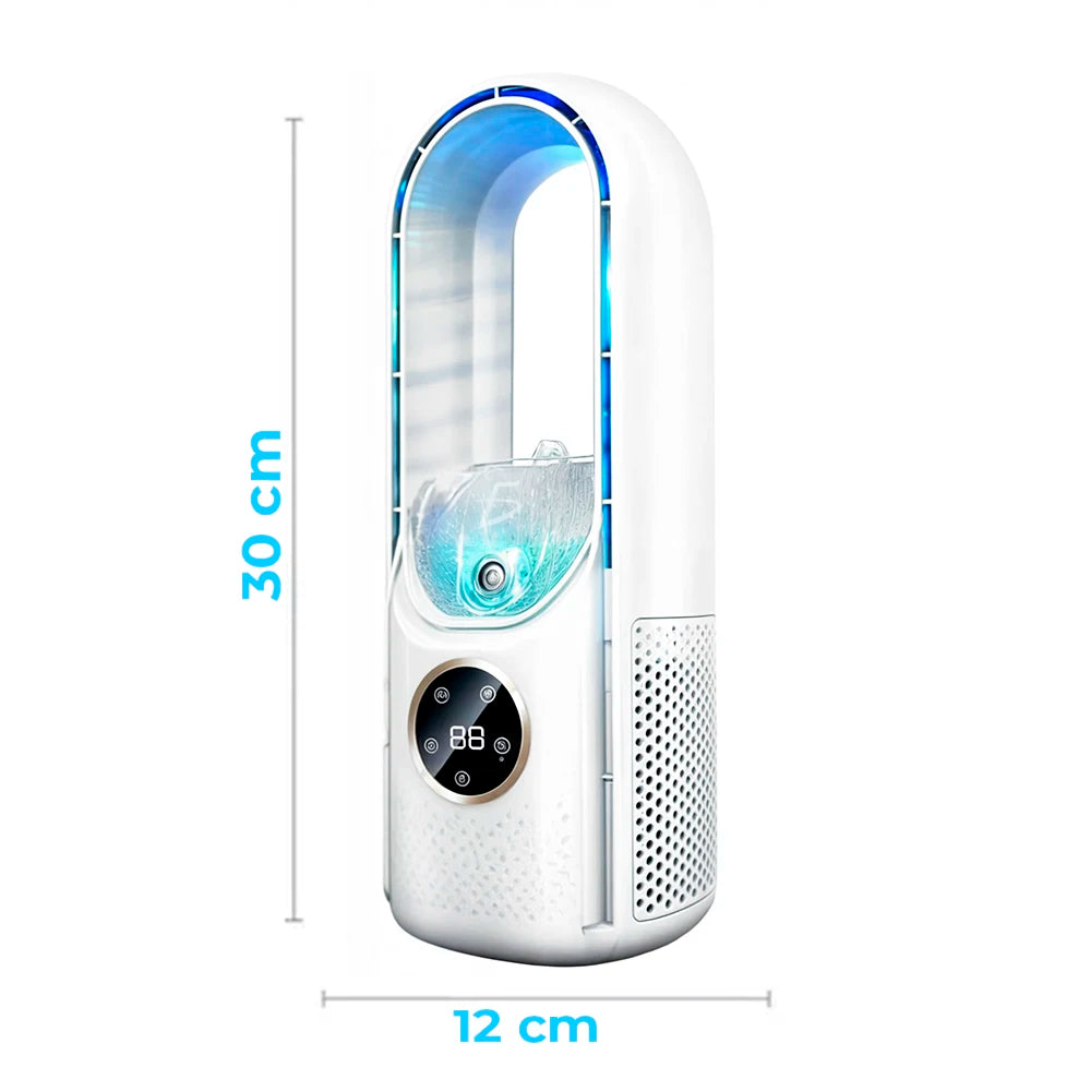 Bladeless Stand Fan Humidifier — 6-Speed Digital Display, Table or Floor Use for Home & RV
