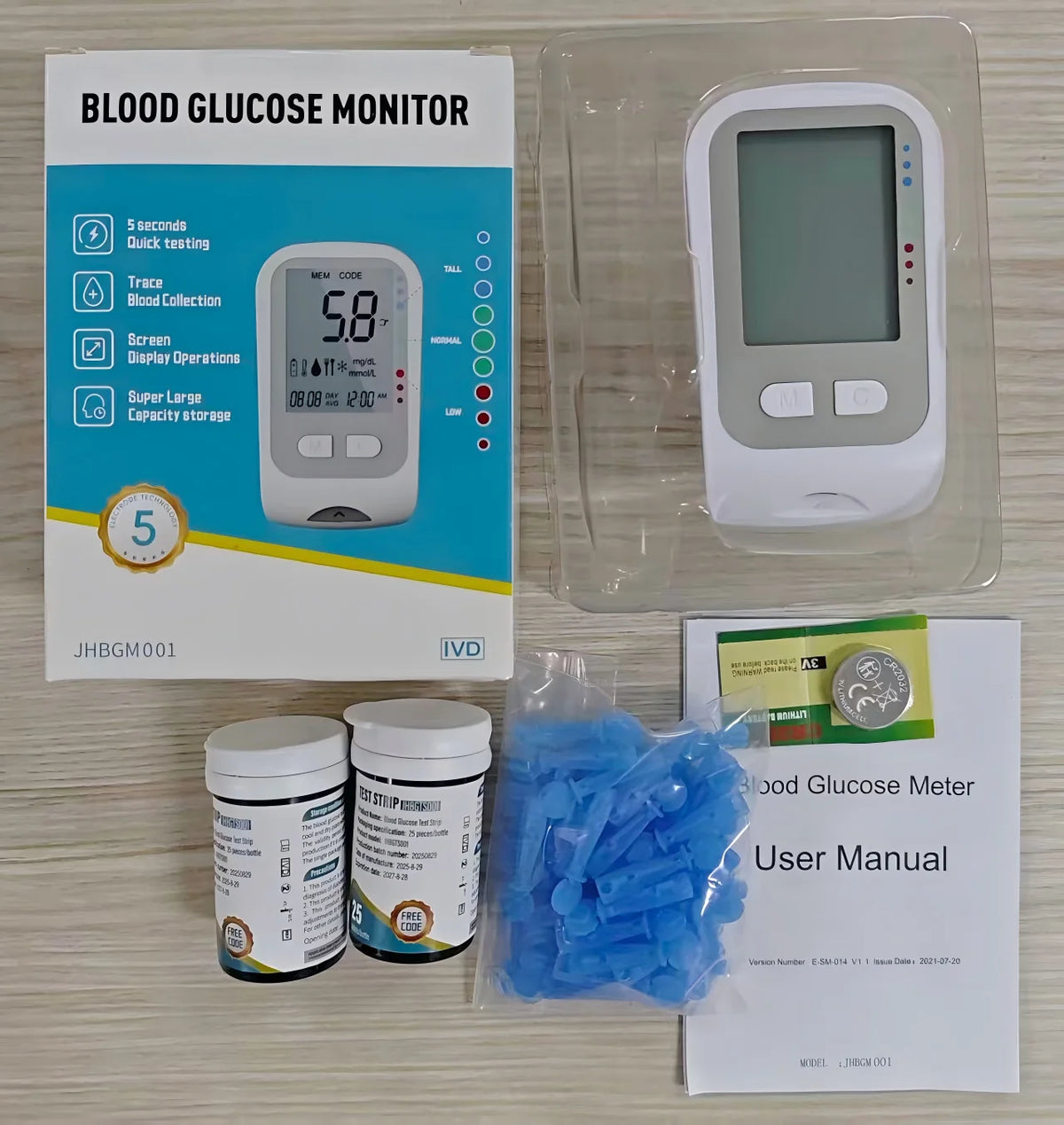 Blood Glucose Monitor Kit – Tri-Color Backlight Glucometer with 50 Test Strips, Lancets & Lancing Device for Diabetes Home Use