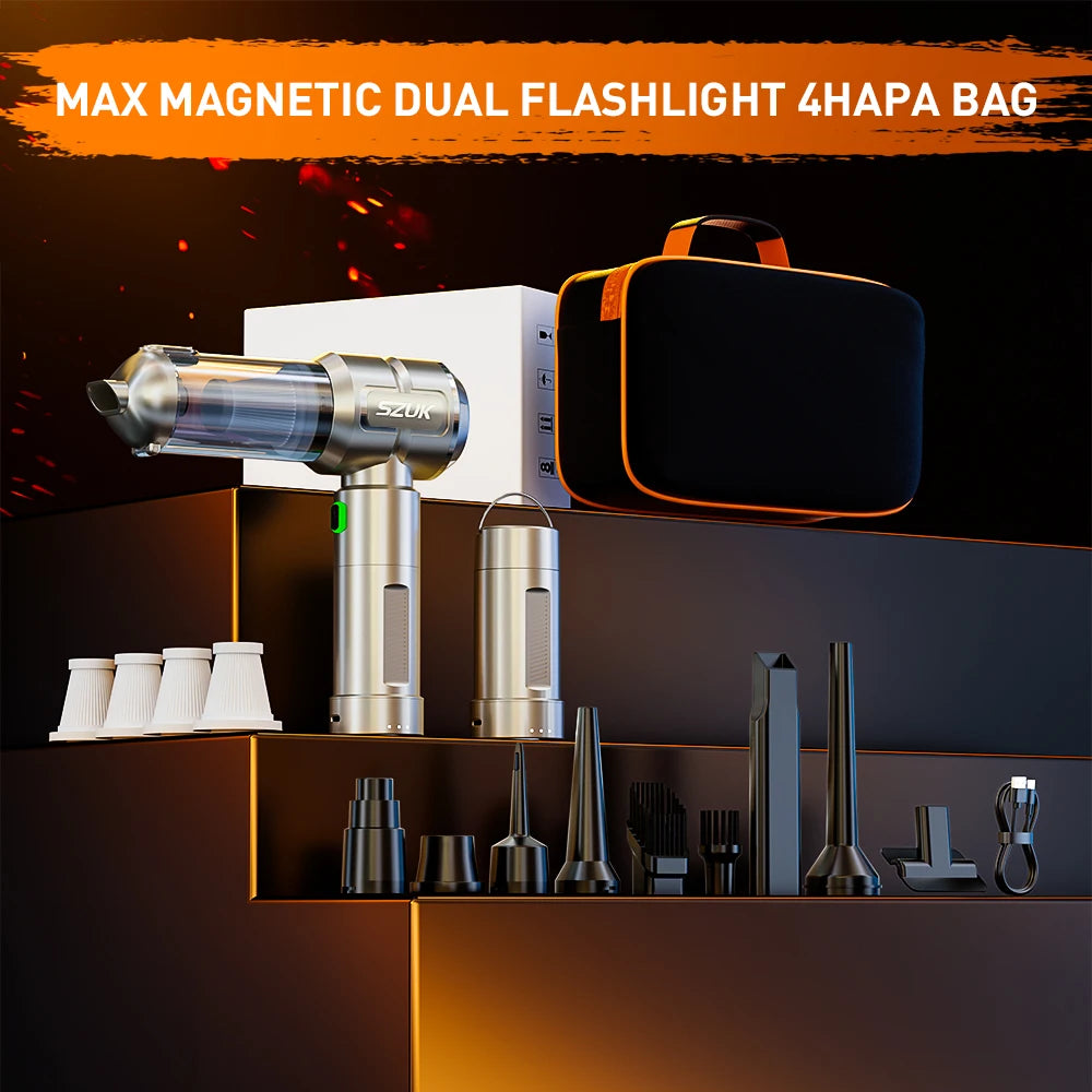 Cordless Car Vacuum & Blower – Detachable Battery & LED