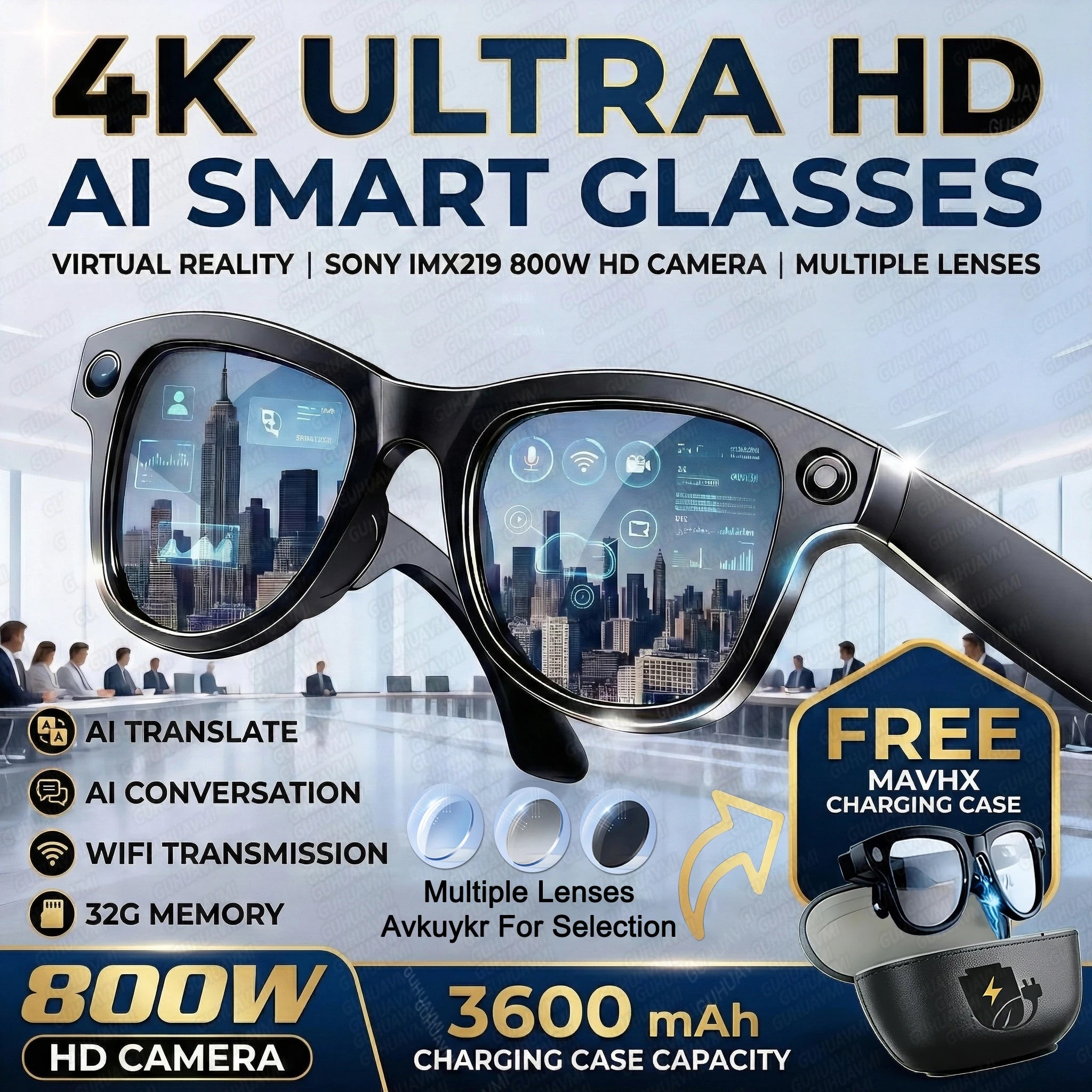 2026 AI Smart Glasses – 4K Camera, 120+ Language Translation, 3600mAh Power Bank, Bluetooth 5.3