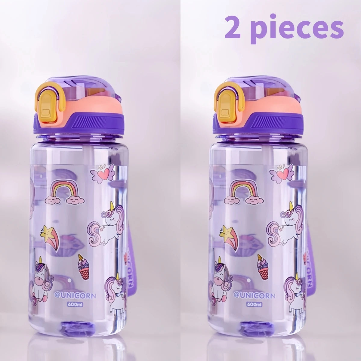600ml Dinosaur Kids Water Bottle – BPA-Free Silicone Straw Sippy Cup, Leakproof with Carry Rope