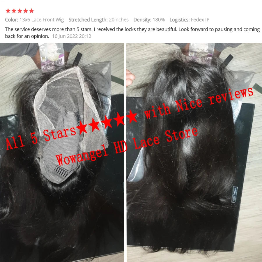 WOW ANGEL 250% Density Straight Lace Front Wig | 13x6 Invisible HD Lace Melt Skin Brazilian Human Hair