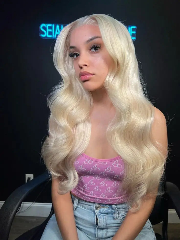 34 Inch 613 13x6 Lace Front Wig Human Hair Body Wave Blonde Lace Frontal Wigs for Women 200 Density Natural Hairline