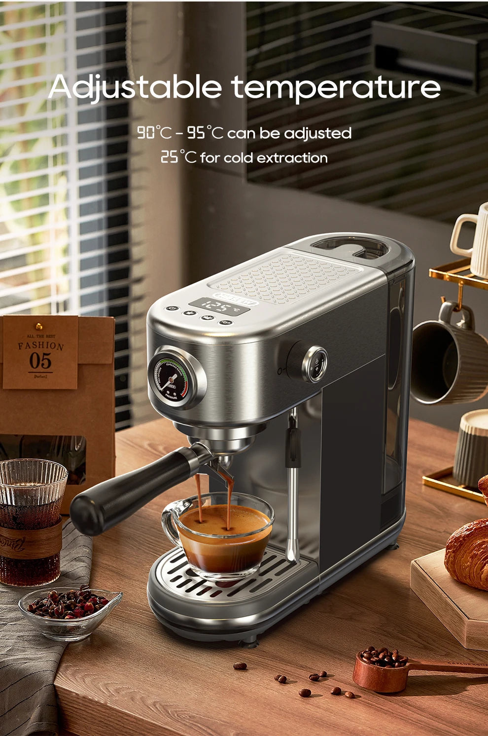 Barista-Level Espresso at Home — HiBREW H10B 20-Bar Semi-Automatic Espresso Machine | Temperature Control, Hot & Cold, Slim Design