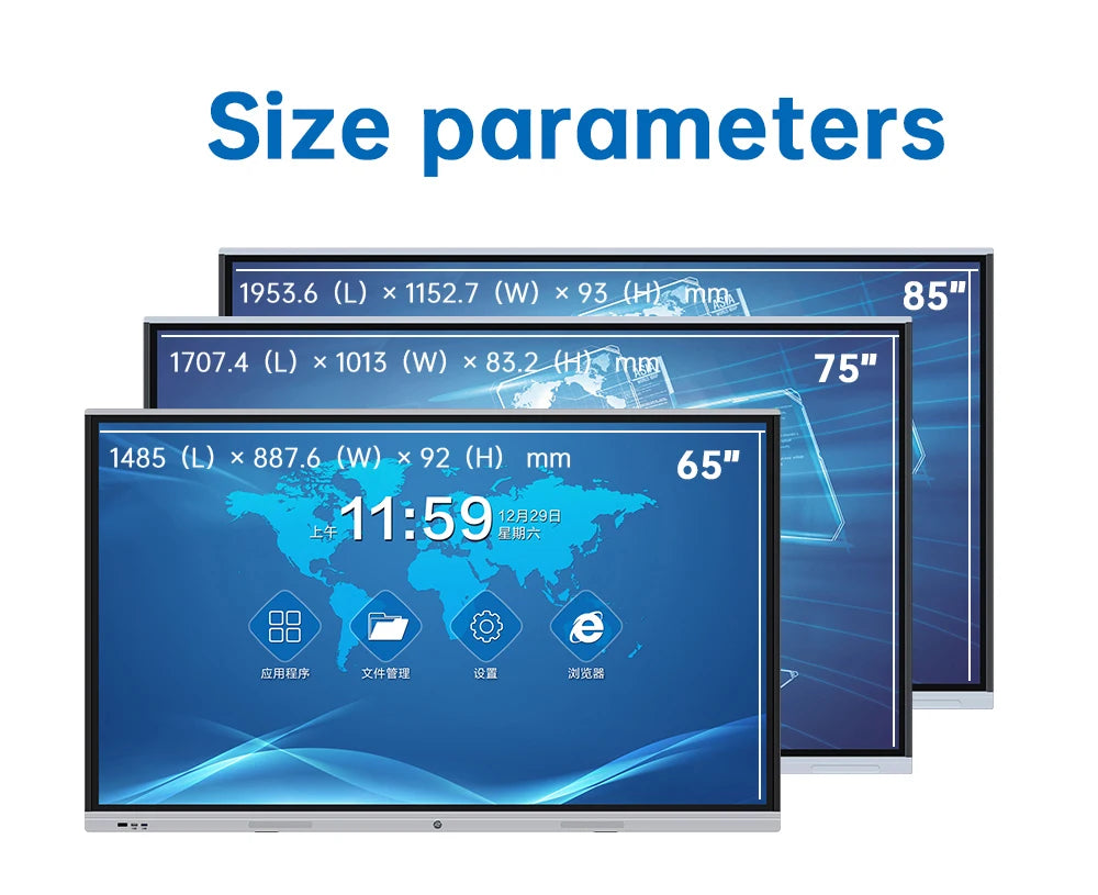 TouchWo 4K Interactive Whiteboard Smart Board – 65"/75"/86", 20-Point Touch, Android/Win i3/i5/i7, On Wheel