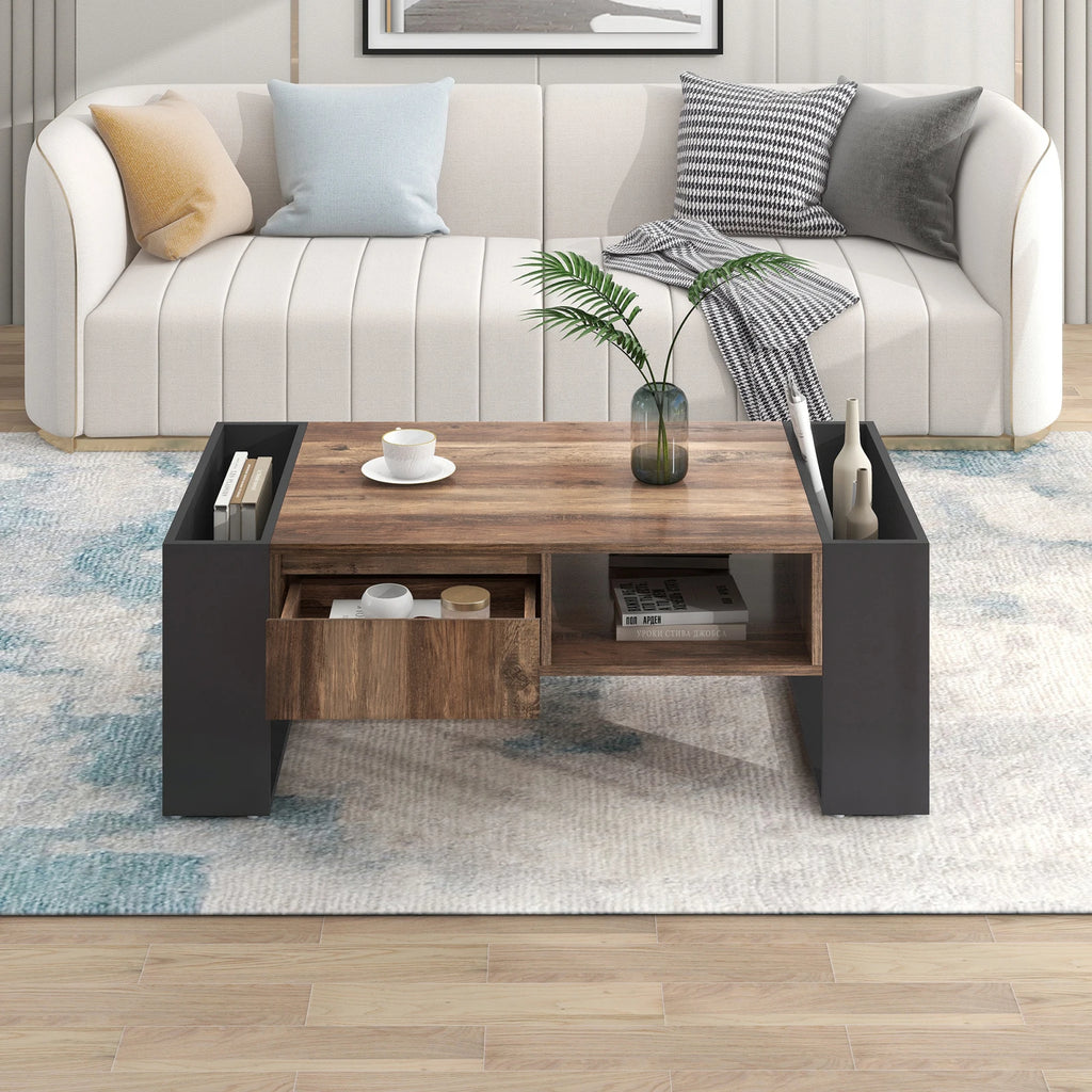 Comanlai Wood Grain Coffee Table with Drawer & Storage