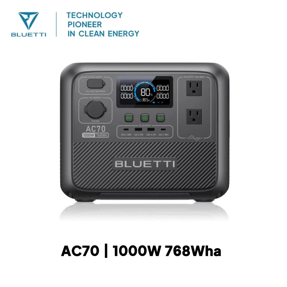BLUETTI AC70 Portable Power Station — 1000W 768Wh Solar Generator for Road Trips, Off-Grid & Power Outages