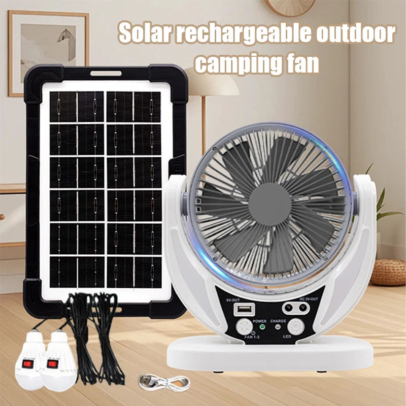 Solar Multifunctional Fan & LED Emergency Light — USB Charging, Night Light & Phone Charger