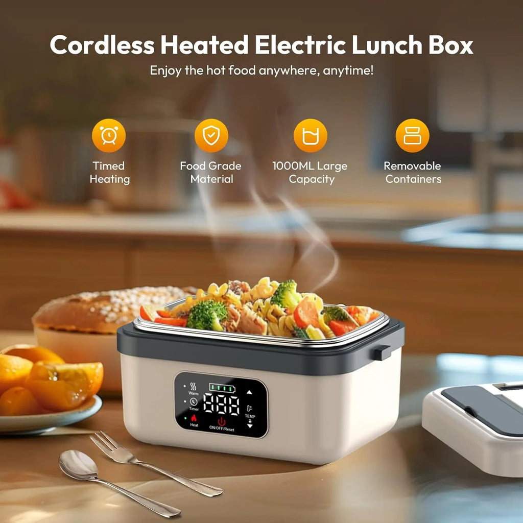 Portable Electric Lunch Box – 1L Self-Heating with 16000mAh Power Bank, Wireless, for Work, Travel & Car