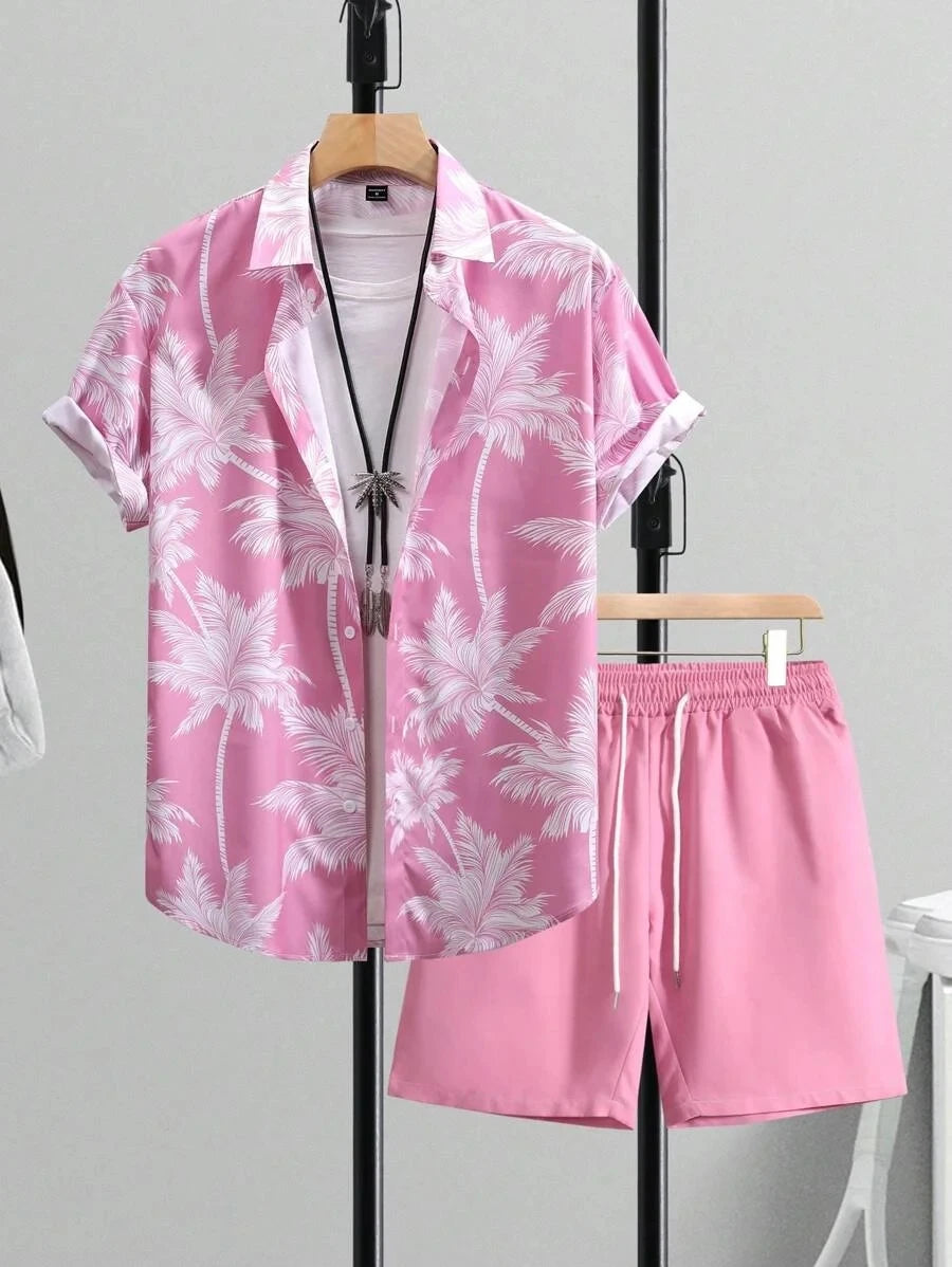Men's Print Patchwork Lapel Shirt & Beach Shorts Hawaiian Set – Summer Streetwear 2-Piece