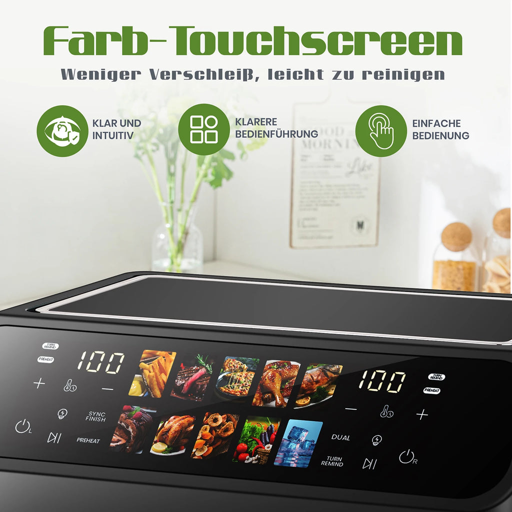 Sinaopus 9L Dual Basket Air Fryer – LED Touch Control, Visible Window, Oilless Cooker for Large Family Meals