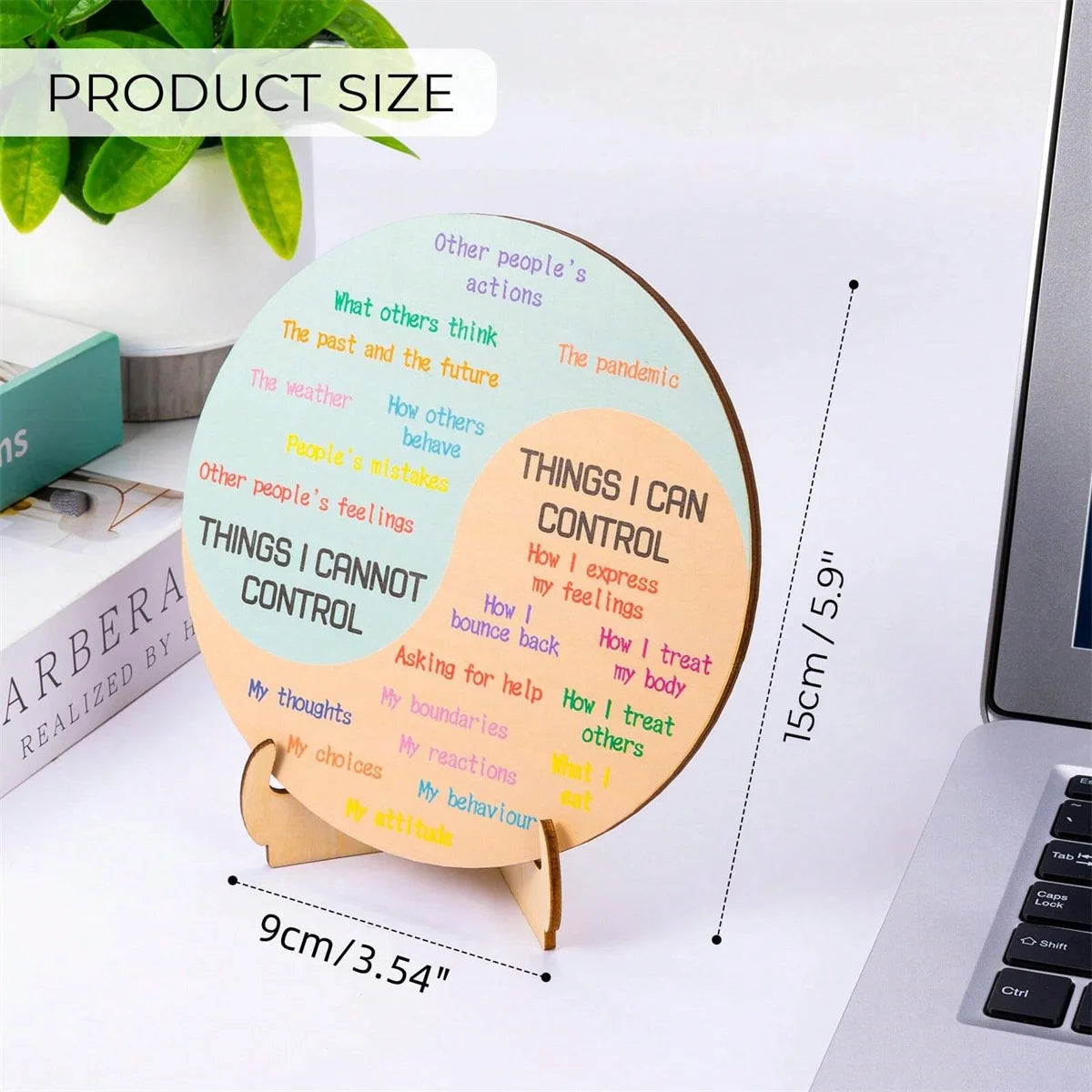 Feelings Wheel Desk Decor — Double-Sided Mental Health Emotions Chart with Stand