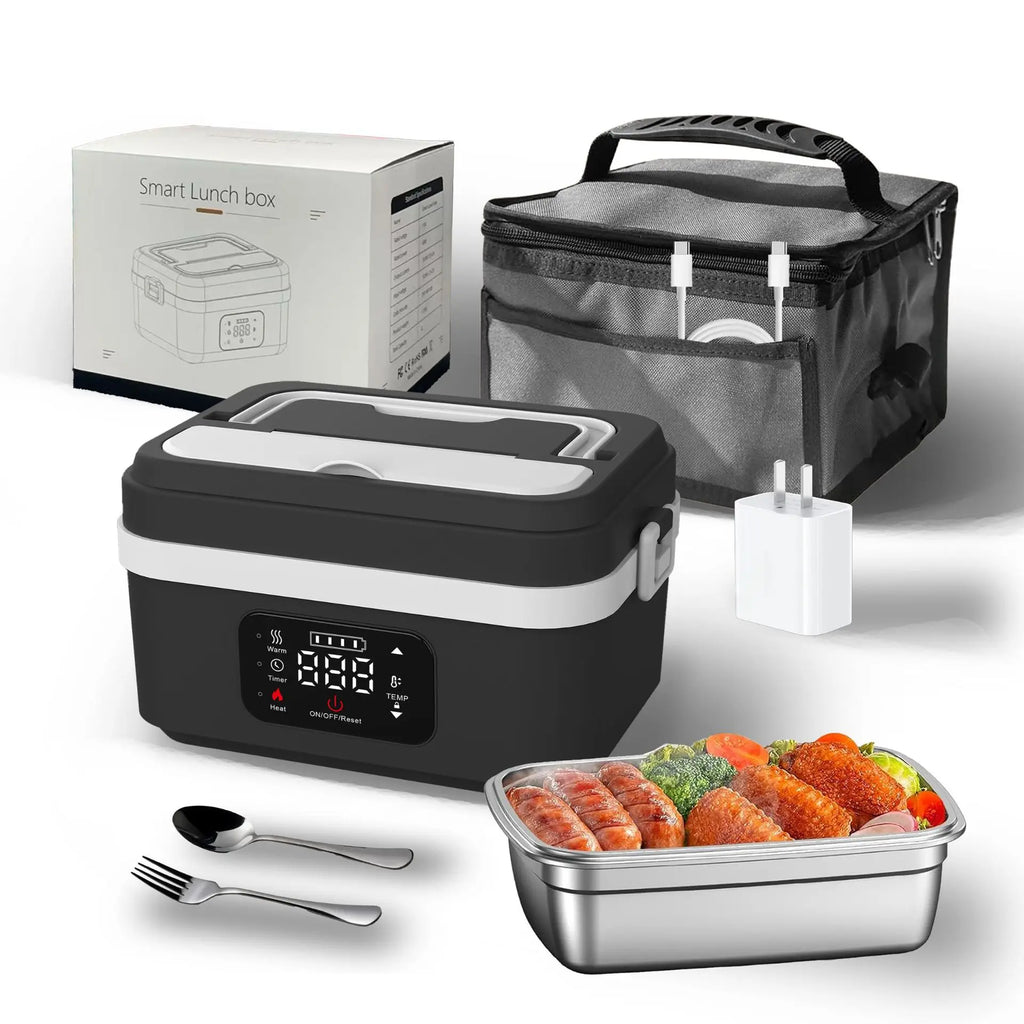 Portable Electric Lunch Box – 1L Self-Heating with 16000mAh Power Bank, Wireless, for Work, Travel & Car