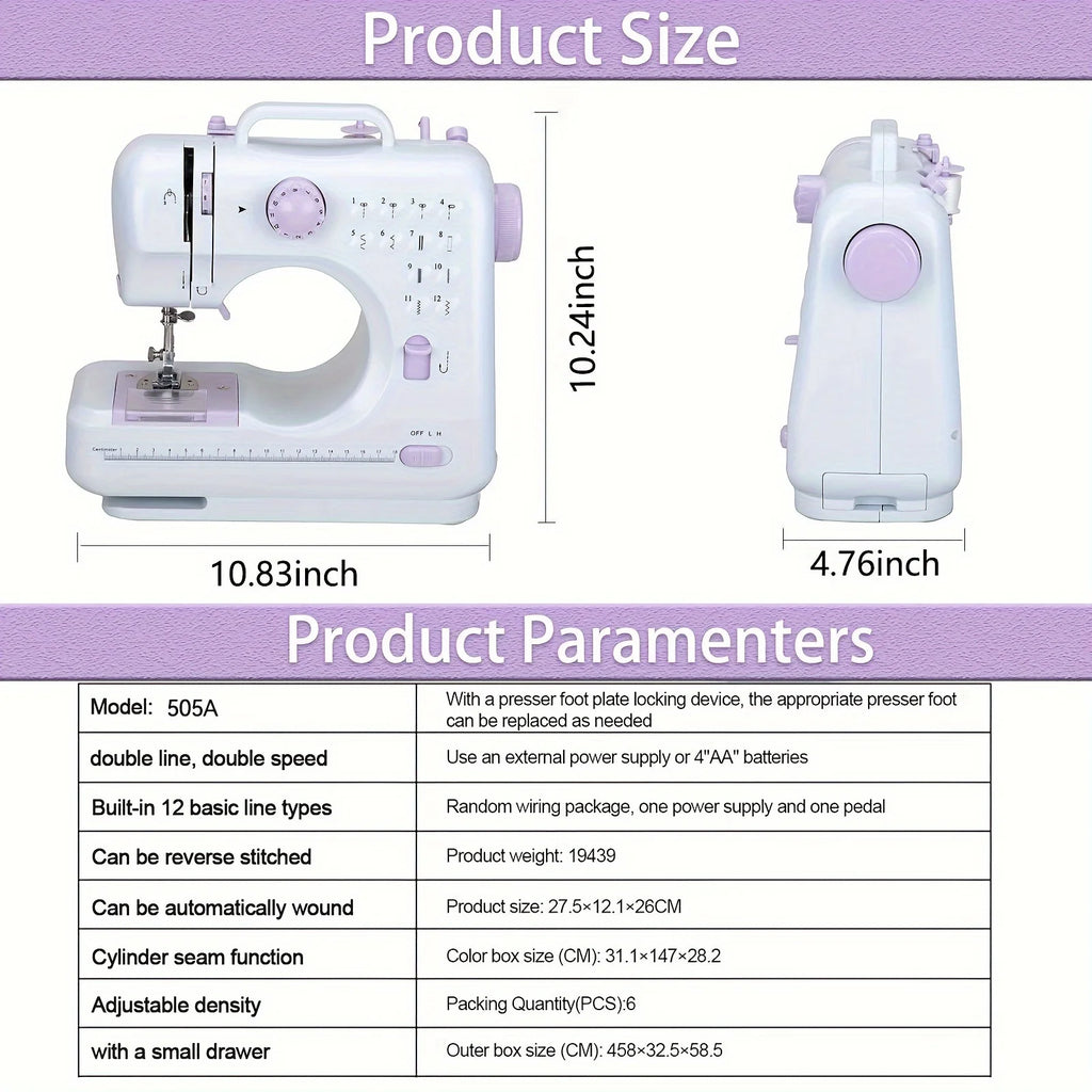 Electric Sewing Machine with Extension Table & 12 Built-In Stitches