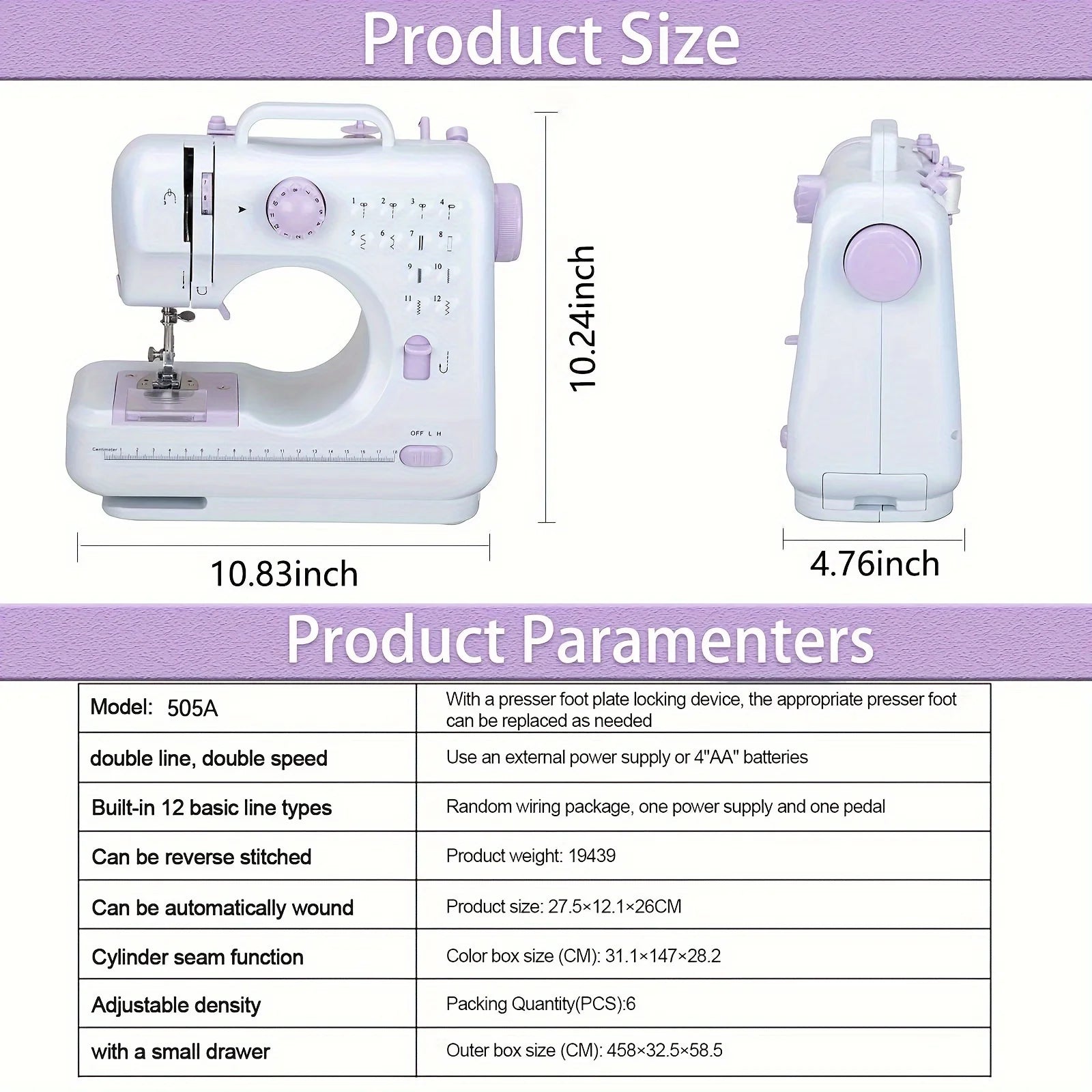 Electric Sewing Machine with Extension Table & 12 Built-In Stitches