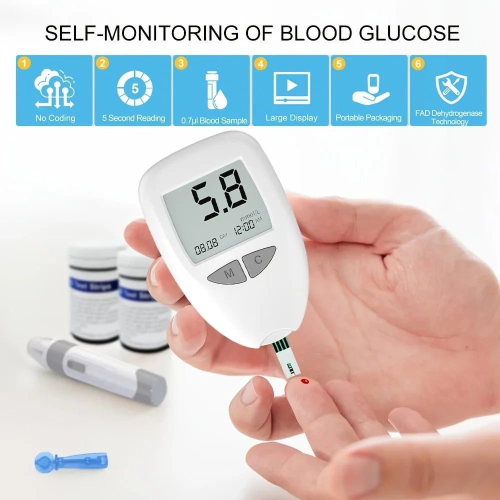 VGM04 Blood Glucose Monitor Kit – No-Code Accurate Glucometer with 50 Test Strips & 50 Lancets for Diabetes Management