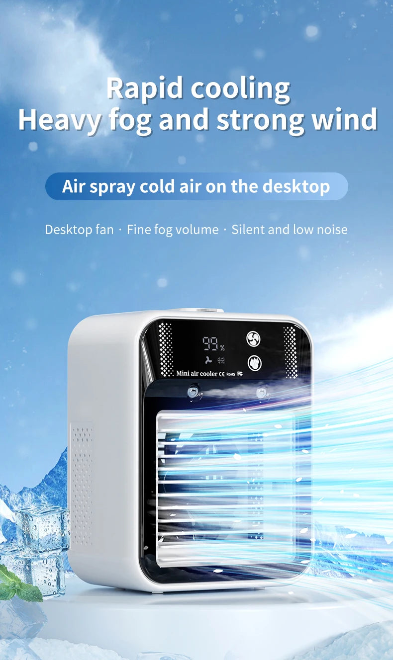 Portable Mini Air Conditioner – Fast Cooling Ultrasonic Nano Mist LCD Display Rechargeable Outdoor Cooler