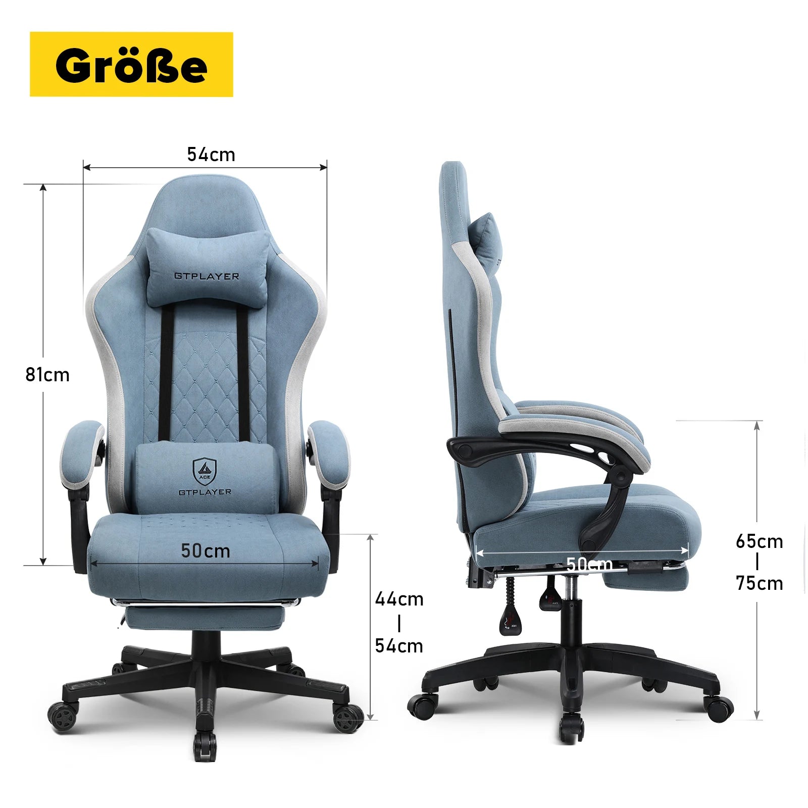 GTPLAYER Ergonomic Gaming Chair – Fabric Surface, Spring Seat Cushion & Linked Armrests, Desk Chair
