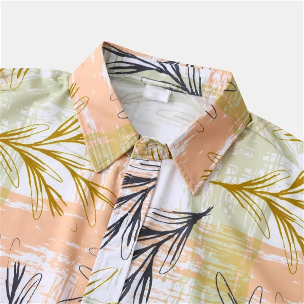 Men's Print Patchwork Lapel Shirt & Beach Shorts Hawaiian Set – Summer Streetwear 2-Piece