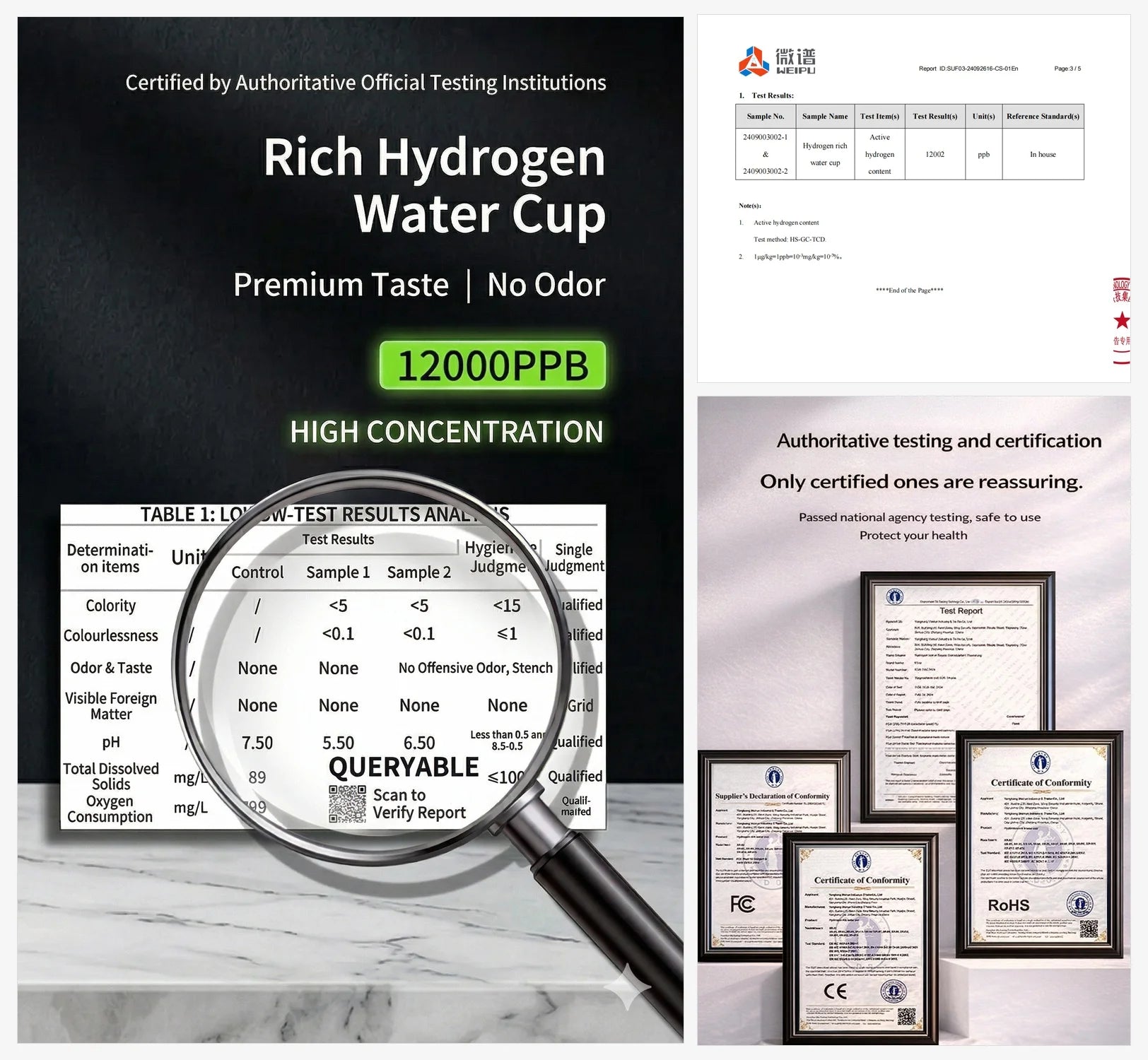 Portable Hydrogen Water Generator Bottle — 12,000PPB Rechargeable Alkaline Ionizer Cup with SPE/PEM Technology