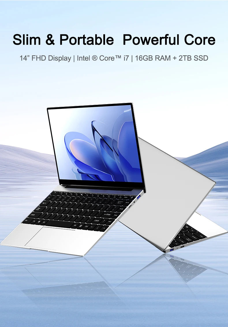 14.1" Intel i7-8650U Ultra Slim Laptop – Up to 32GB DDR4, 2TB SSD, Matte FHD, Windows 11 Pro
