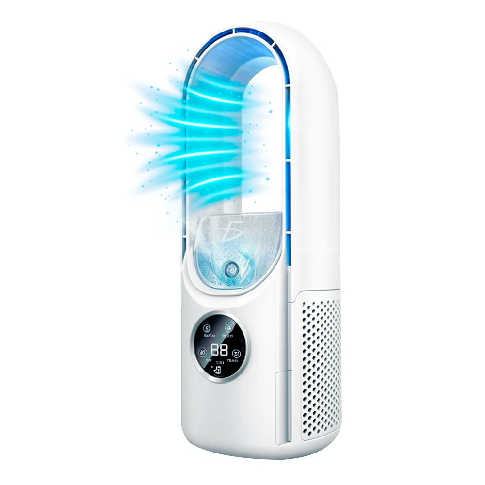 Bladeless Stand Fan Humidifier — 6-Speed Digital Display, Table or Floor Use for Home & RV