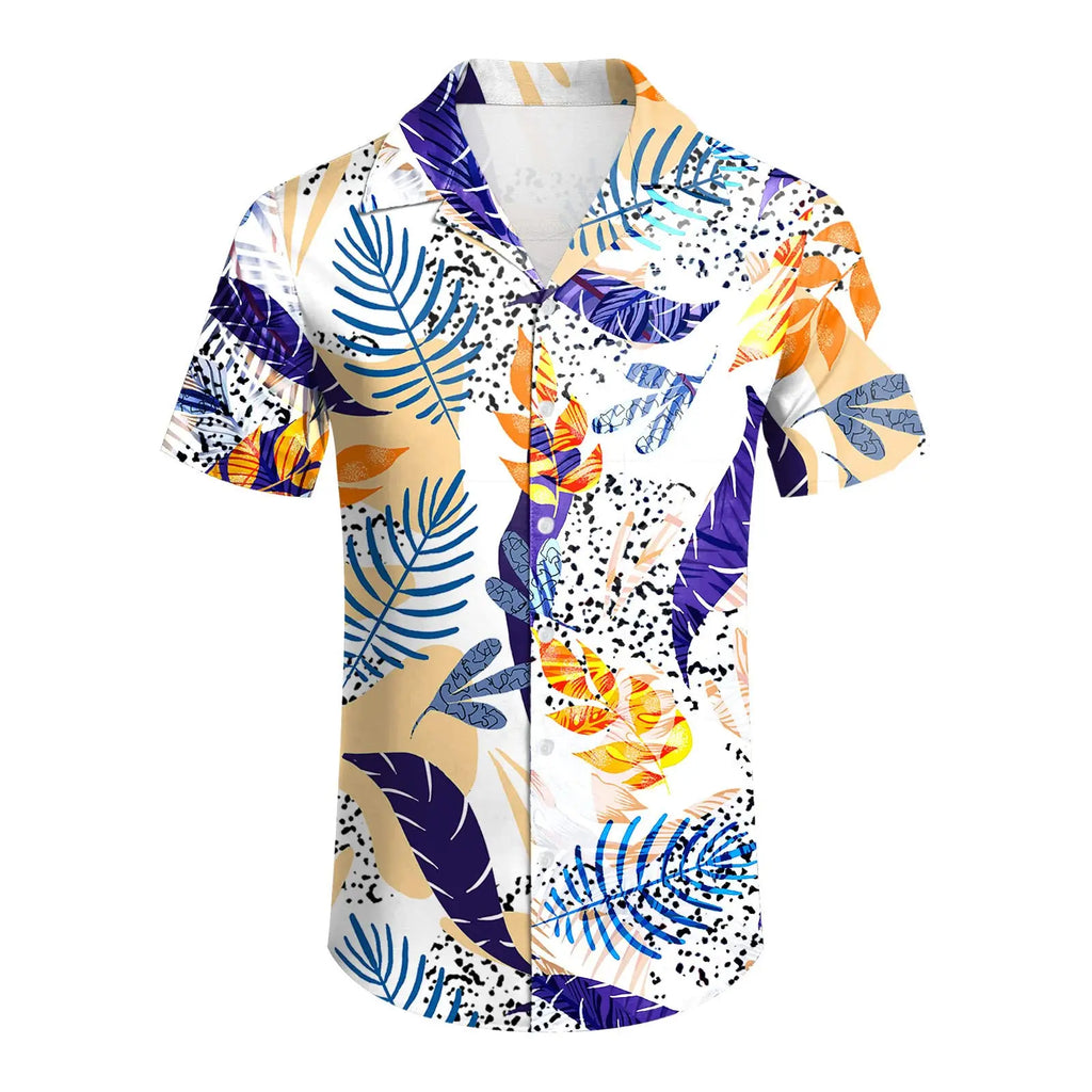 Men's Print Patchwork Lapel Shirt & Beach Shorts Hawaiian Set – Summer Streetwear 2-Piece