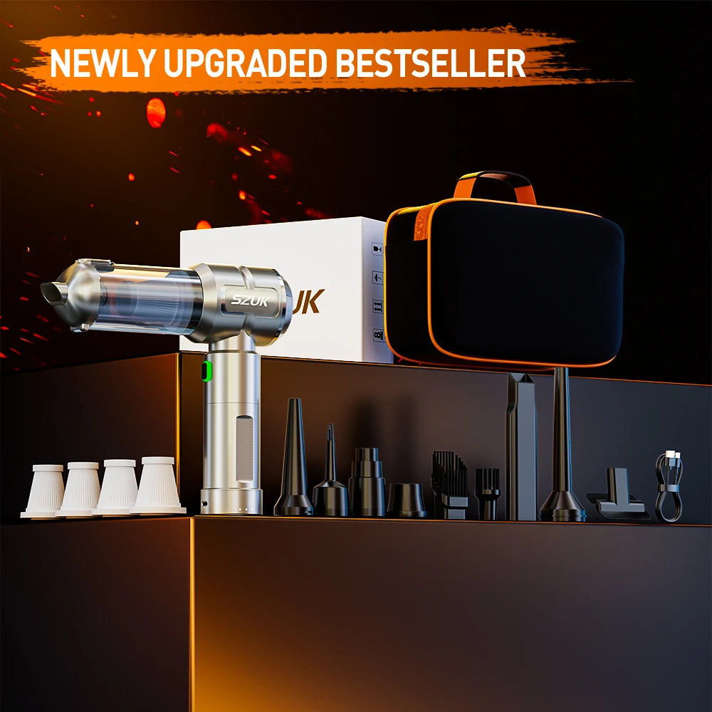Cordless Car Vacuum & Blower – Detachable Battery & LED