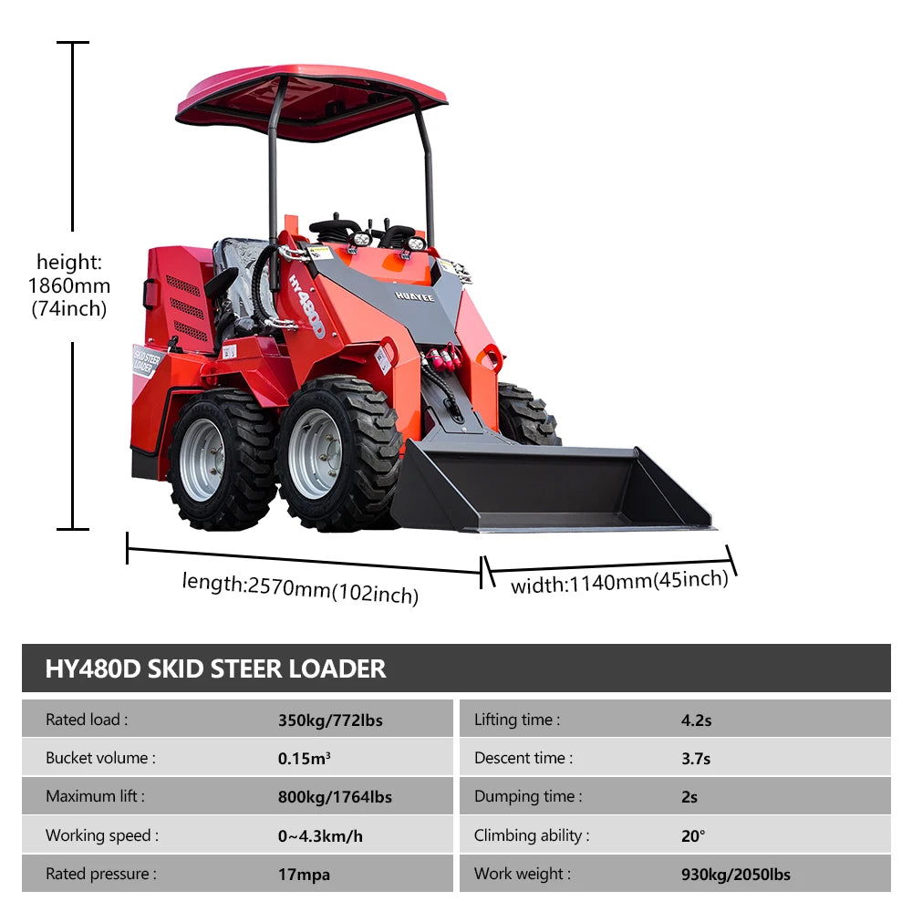 Huayee Kubota Compact Wheel Loader – 14HP Multifunctional Skid Steer for Construction & Home