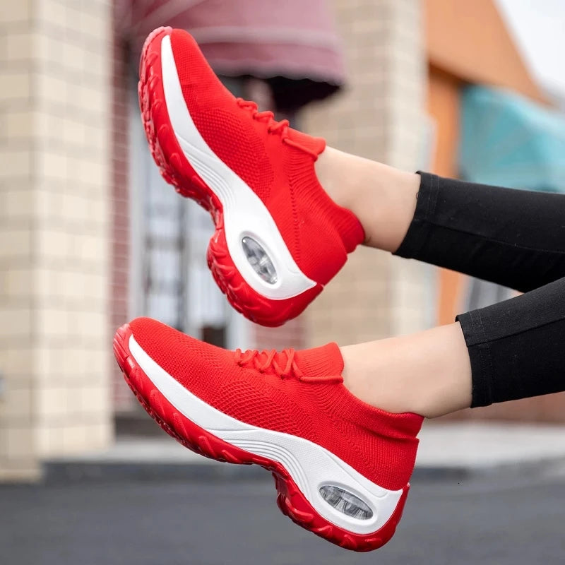 Women's Air Cushion Platform Sneakers — Mesh Lace-Up Tennis Shoes with Thick Sole (Sizes 35-42)