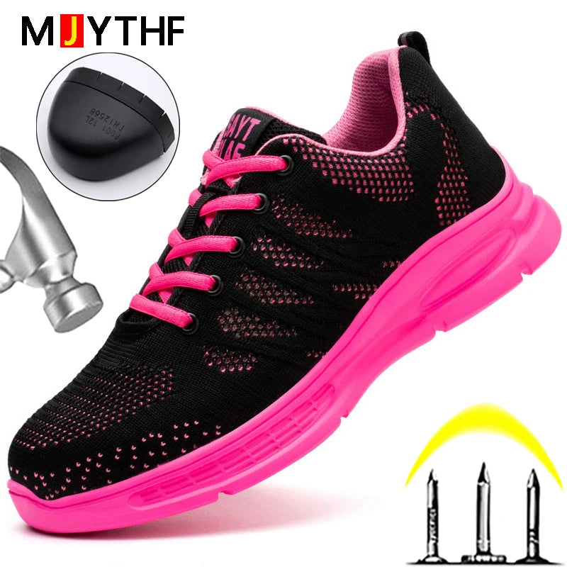 Steel Toe Safety Sneakers for Women — Lightweight Pink Work Shoes with Anti-Puncture Protection