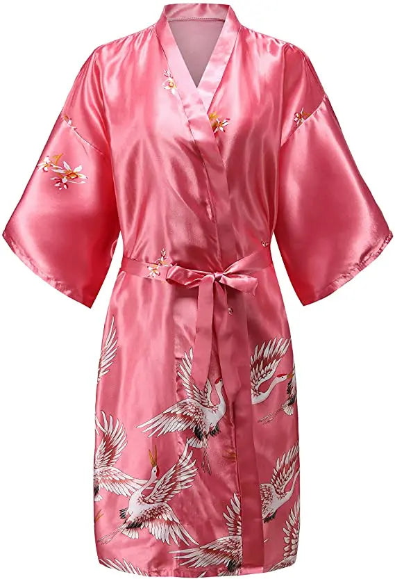 Silk Satin Floral Kimono Robe – Bridal Bridesmaid Short Bathrobe & Sleepwear for Women
