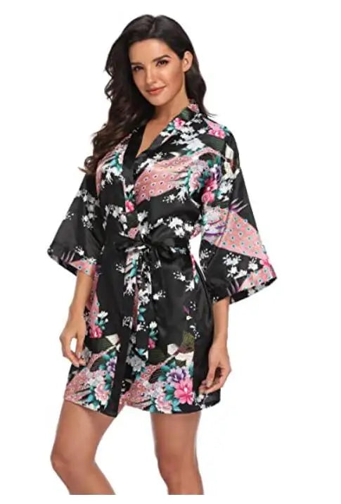 Women's Floral Rayon Kimono Robe | Sexy Lingerie Bath Gown Nightdress Oversize