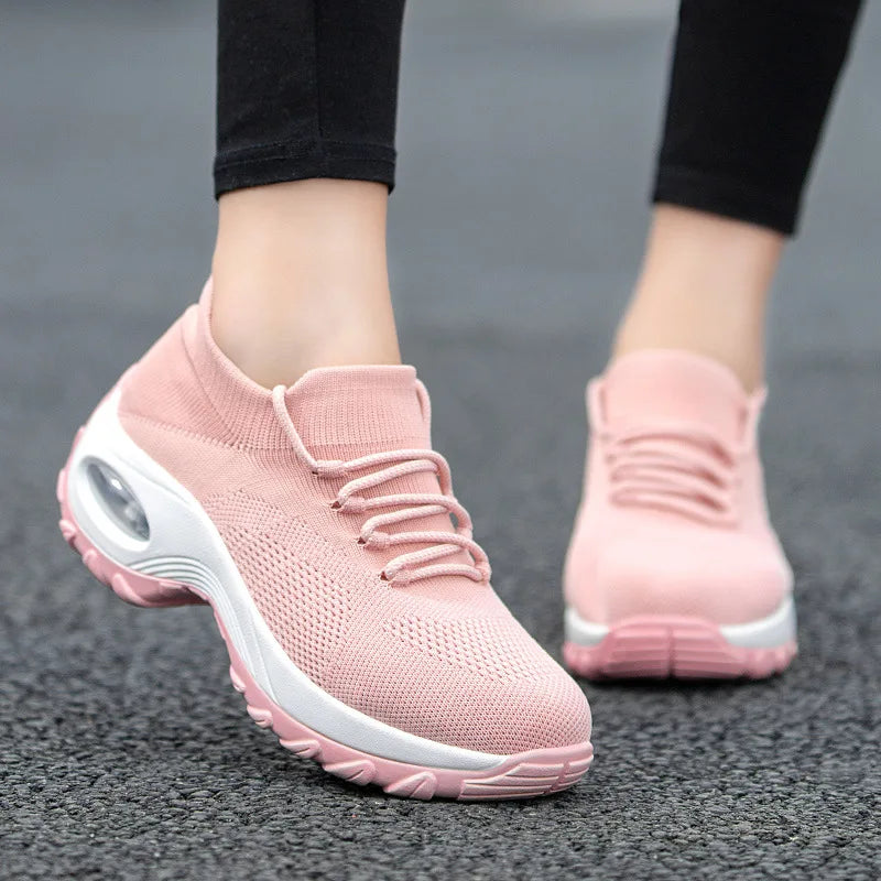 Women's Air Cushion Platform Sneakers — Mesh Lace-Up Tennis Shoes with Thick Sole (Sizes 35-42)
