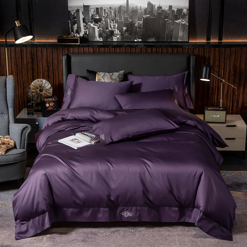 Egyptian Cotton Bedding Set – Silky Soft Duvet Cover, Bed Sheet & Pillow Shams, 4 or 6Pcs