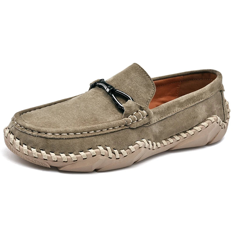 Men's Suede Genuine Leather Moccasin Loafers — Soft Driving Boat Shoes (Sizes 38-48)