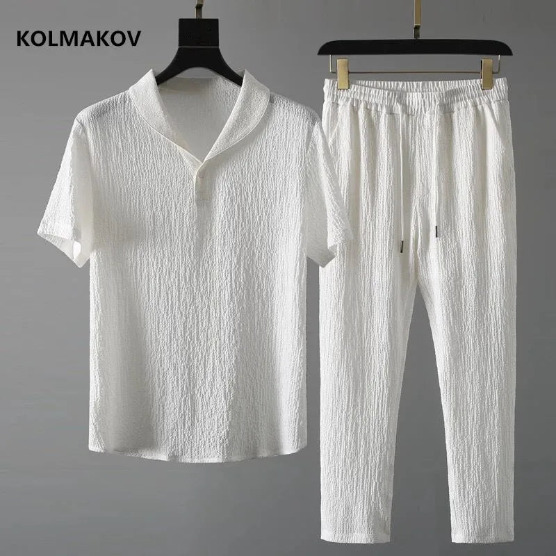 Men's Classic Shirt & Trousers Set – Business Casual 2-Piece Outfit (M–4XL)