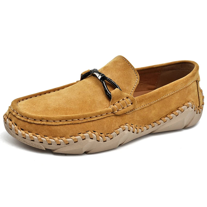 Men's Suede Genuine Leather Moccasin Loafers — Soft Driving Boat Shoes (Sizes 38-48)
