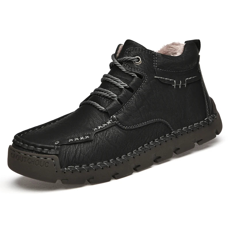 Men's Large Size Plush Genuine Leather Casual Shoes — Soft Sole Oxford (Sizes 39-48)