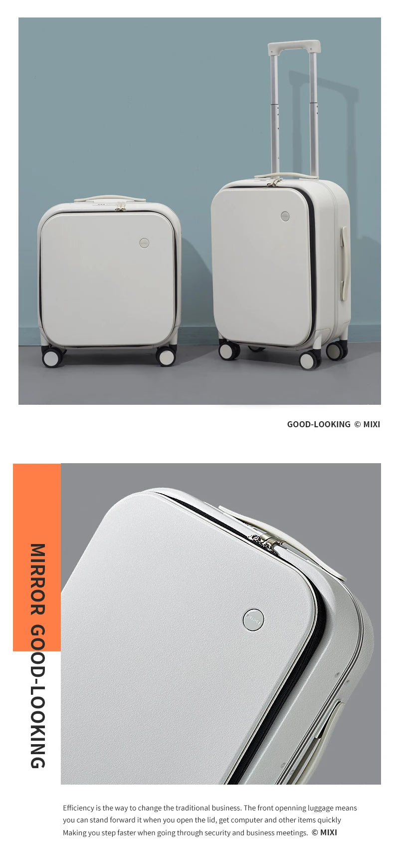 Mixi Patent Design PC Aluminum Frame Suitcase – Award-Winning Carry-On Rolling Luggage 18/20/24 Inch