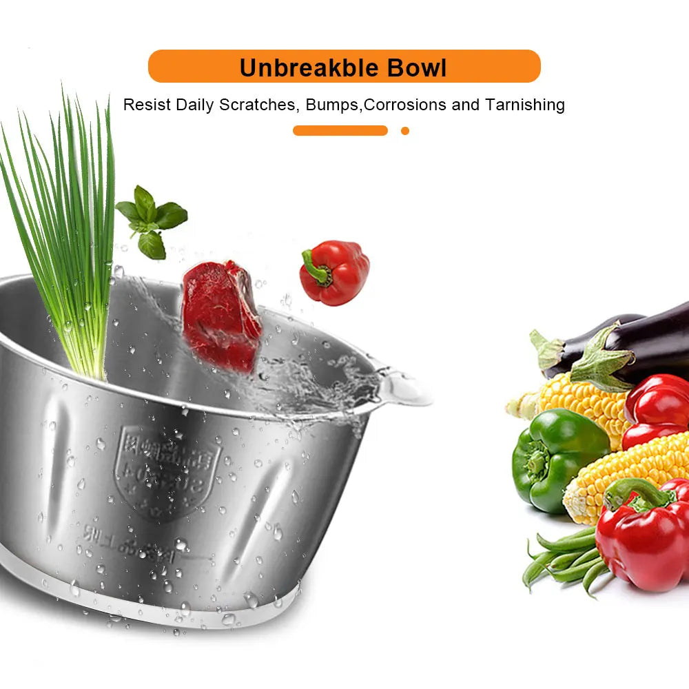 BioloMix 500W Electric Meat Grinder & Food Processor – 2L Stainless Steel, 2-Speed Chopper, Mincer & Slicer