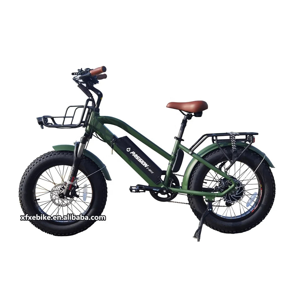 Beach Cruiser 20" Fat Tire 48V 12Ah Lithium Battery Aluminum Alloy Frame 7-Speed Suspension Fork LED Lights Step Electric Bike