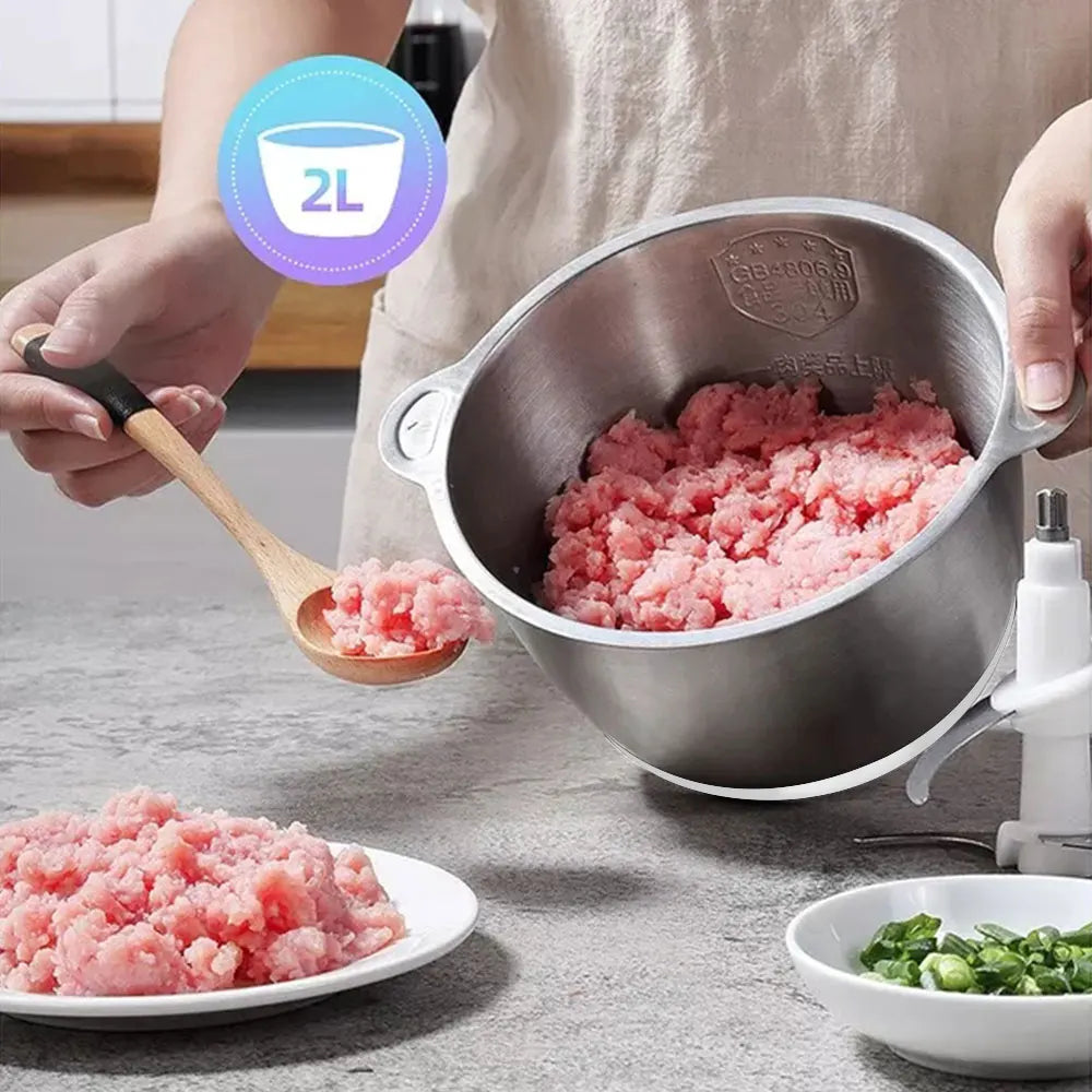 BioloMix 500W Electric Meat Grinder & Food Processor – 2L Stainless Steel, 2-Speed Chopper, Mincer & Slicer