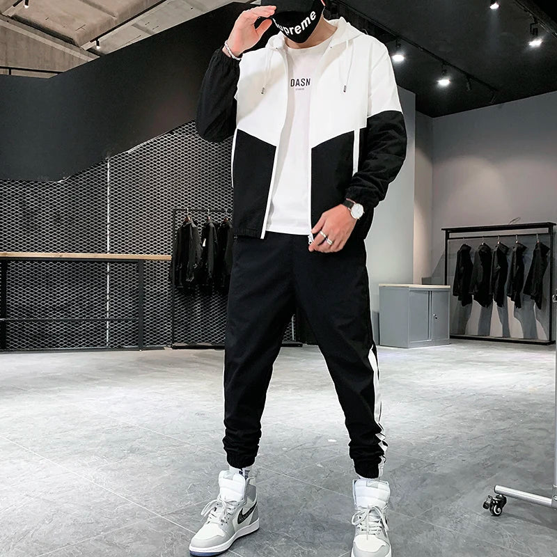 Men's Hip Hop Hooded Tracksuit Jacket & Pants Set – Jogger Sport 2-Piece Suit