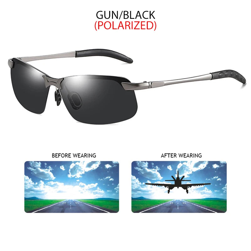 Half-Frame Photochromic Polarized Sunglasses | Vintage Metal Night Vision Driving Shades